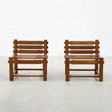 Pair of 1970s Brutalist Solid Oak Side Chairs