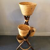 Vintage bamboo and rattan plant holder