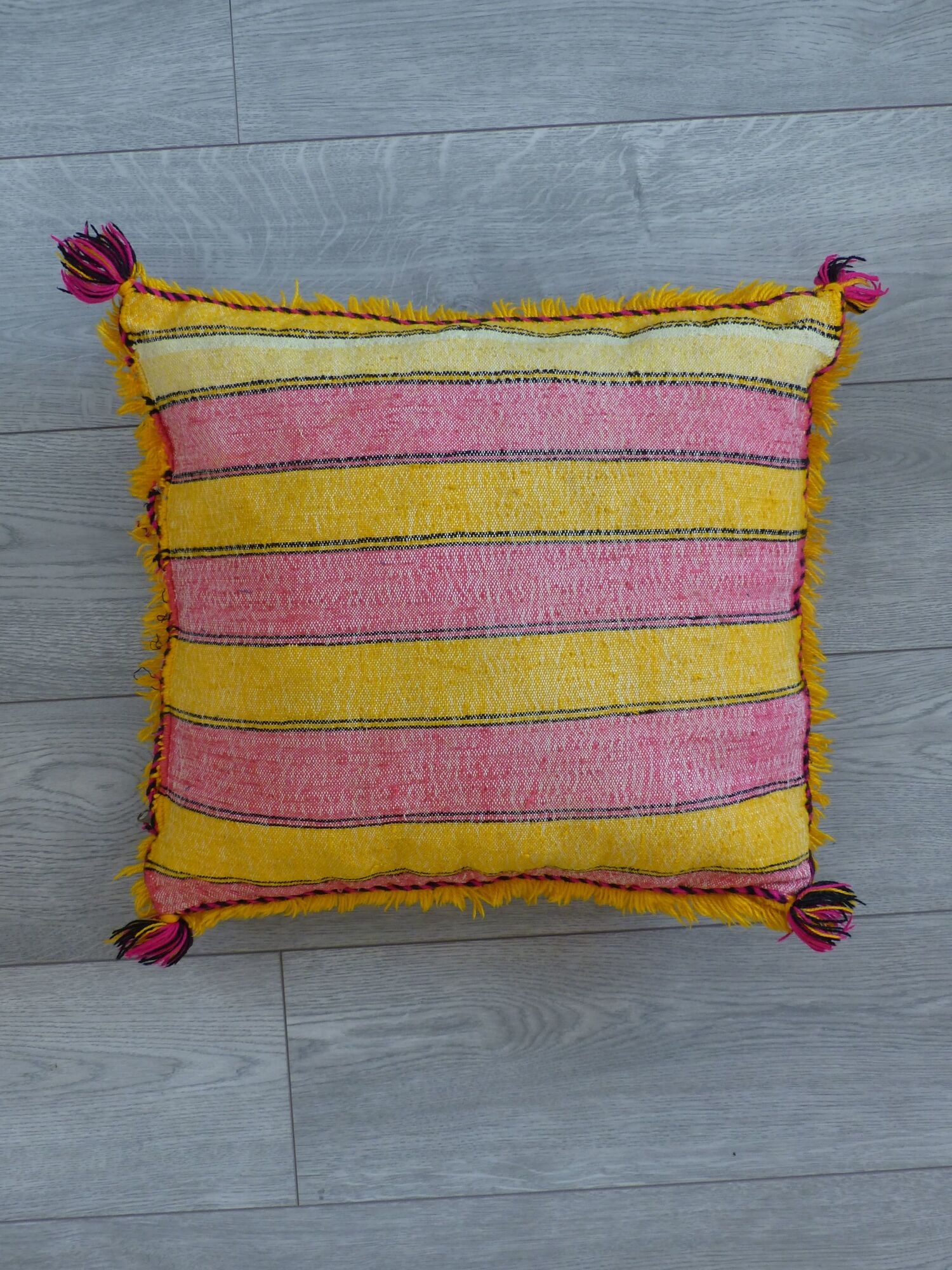 Moroccan yellow Berber cushion handmade 42x44 cm