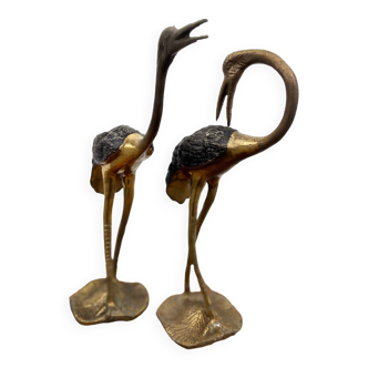 Pair of golden brass cranes - 1970
