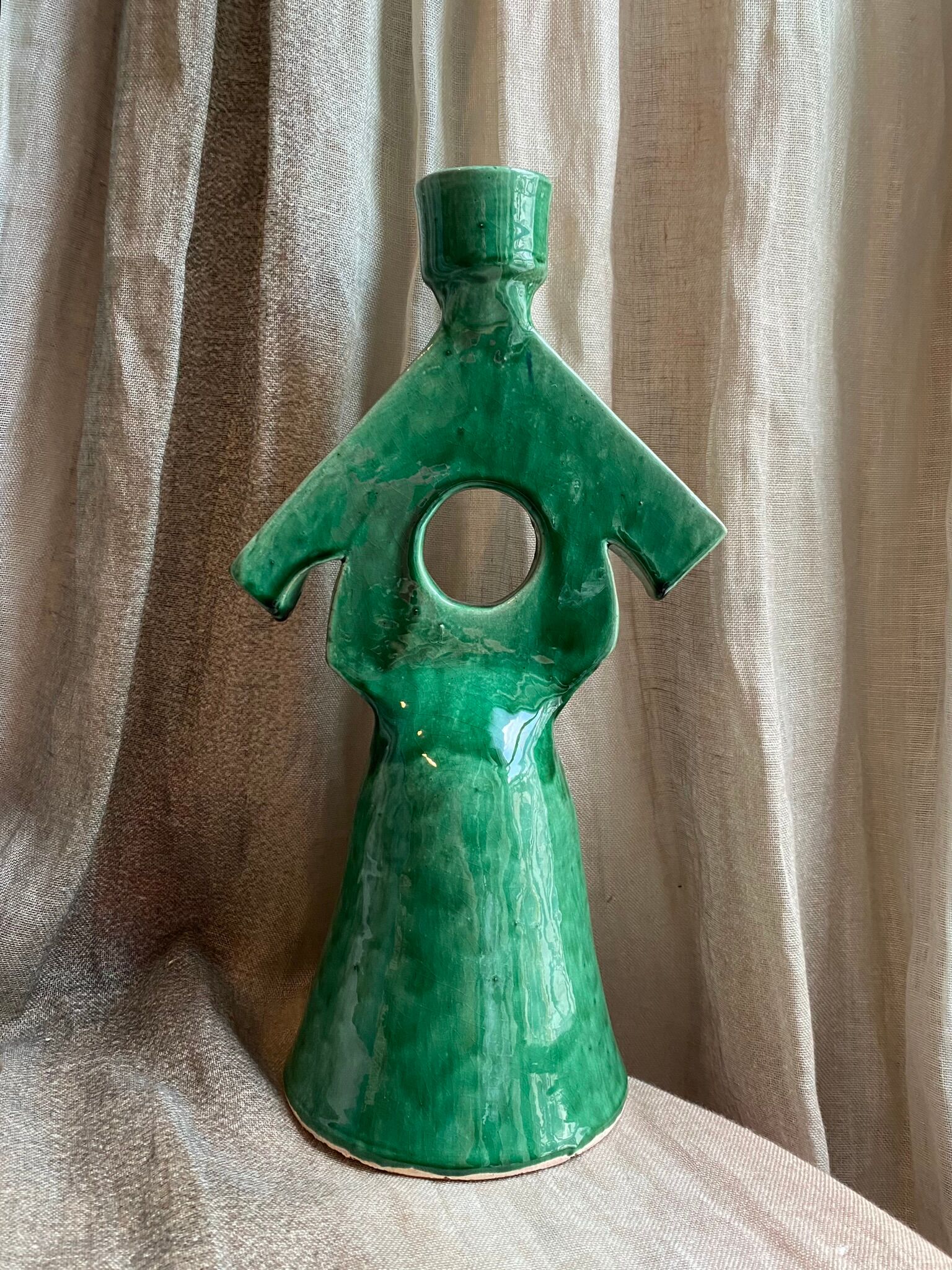 Berber candle holder in green glazed terracotta