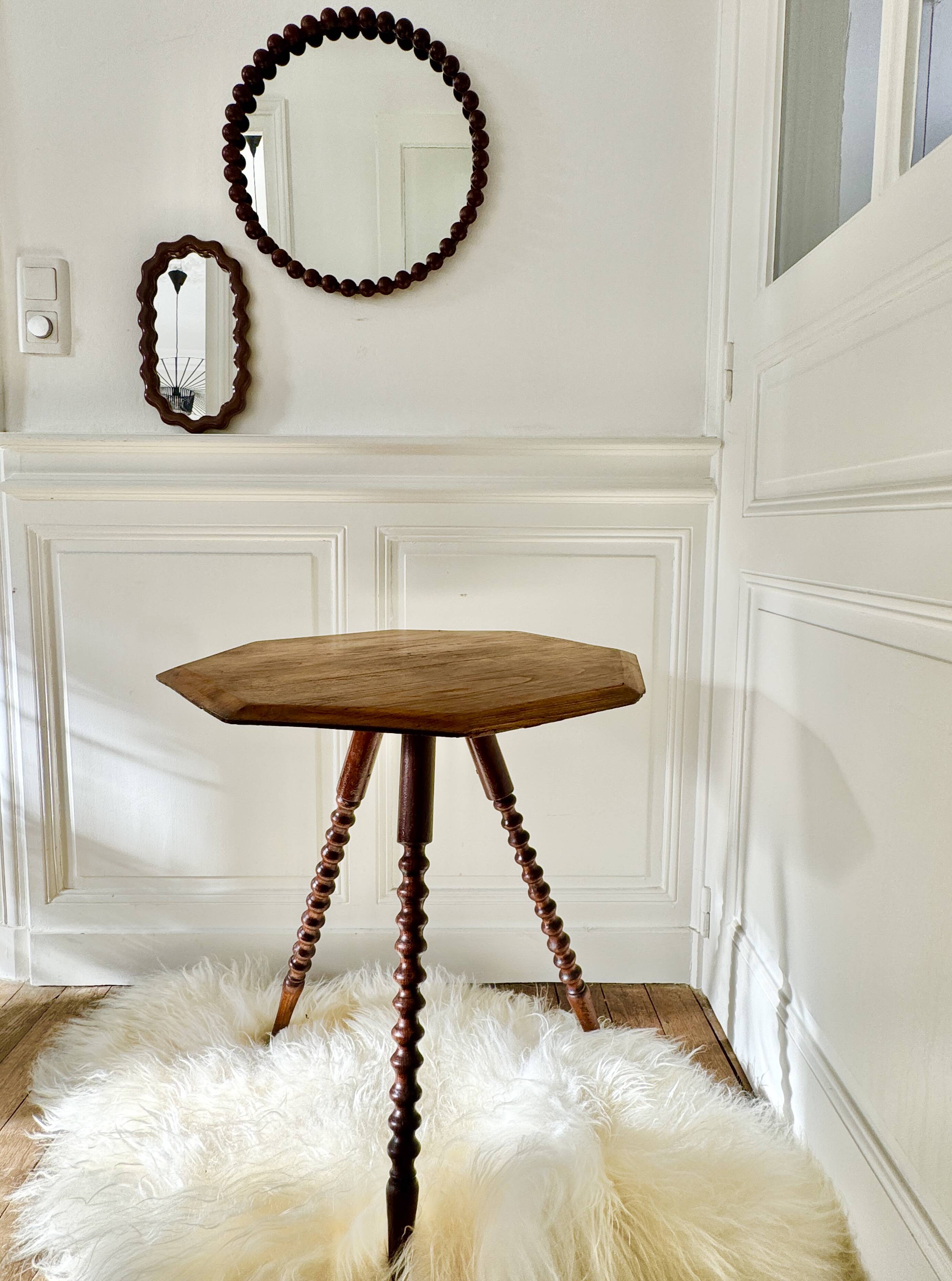 turned wooden side table
