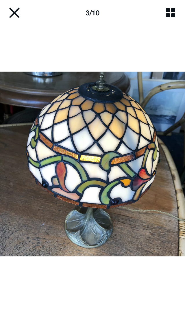 Lamp signed Georges Leleu era Art Nouveau Tiffany hat