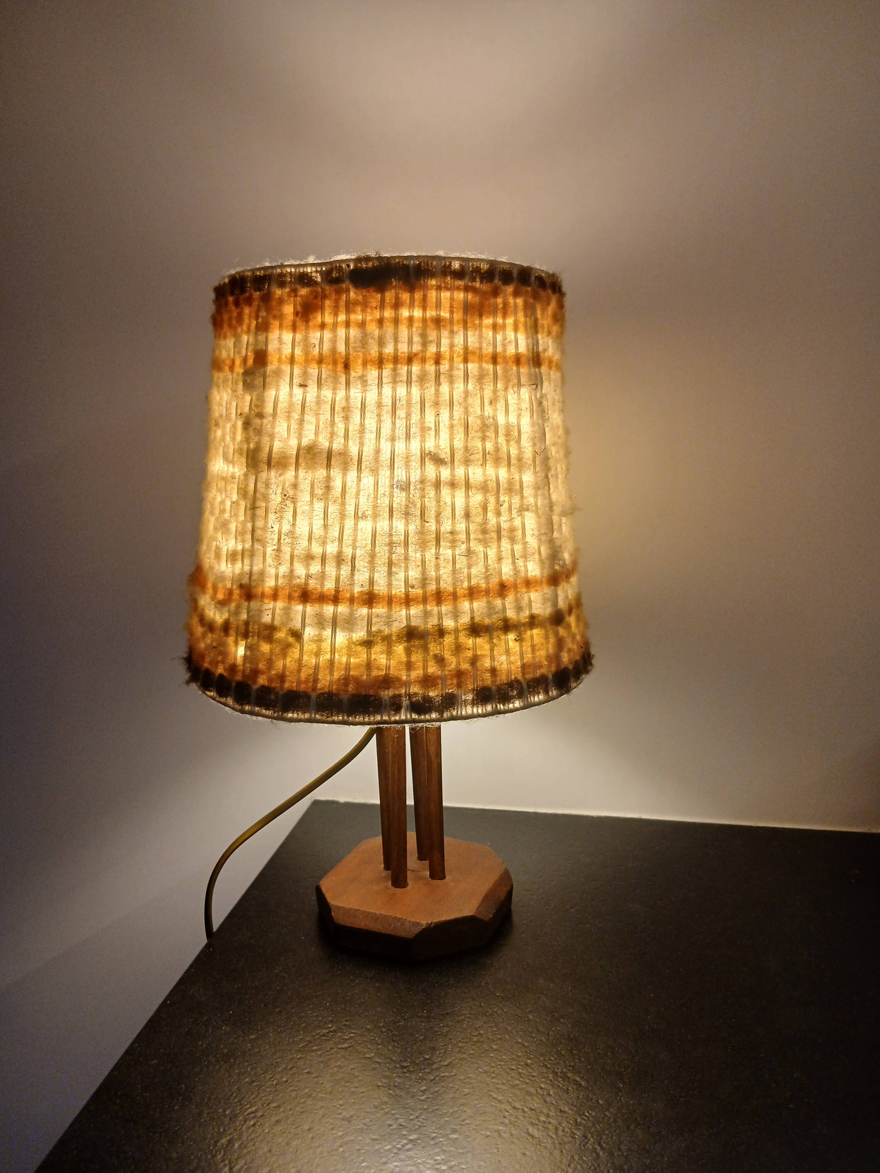 Wooden table lamp with wool lampshade