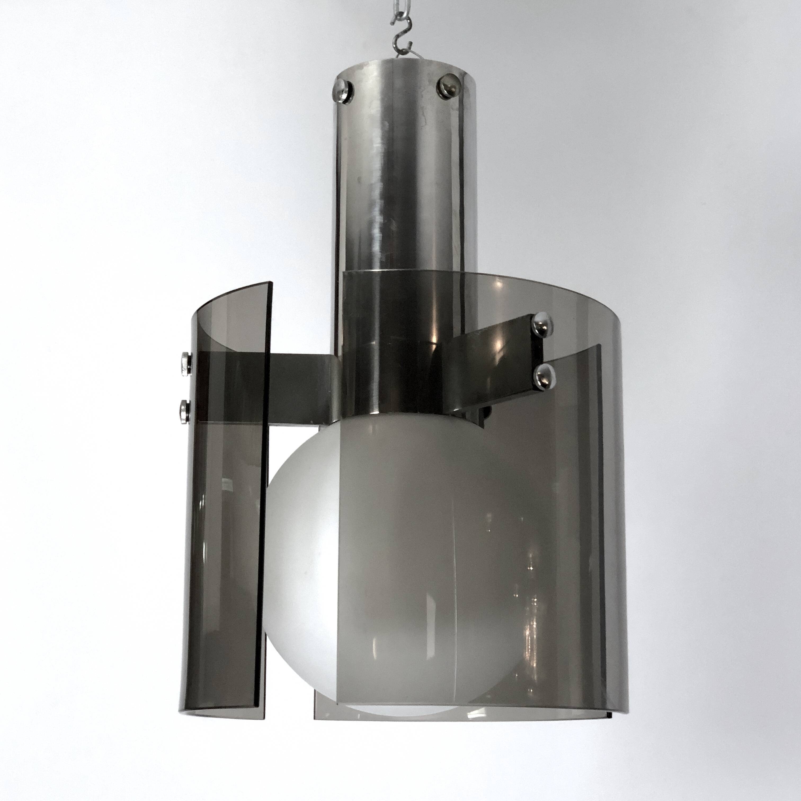 Veca, Italian vintage glass and chrome chandelier