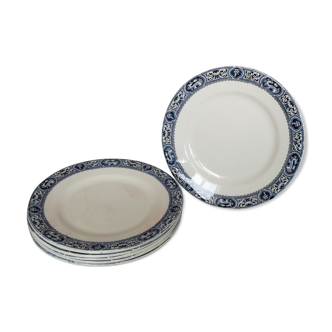 Set de 6 assiettes plates en terre de fer bleues de Salins, François 1er