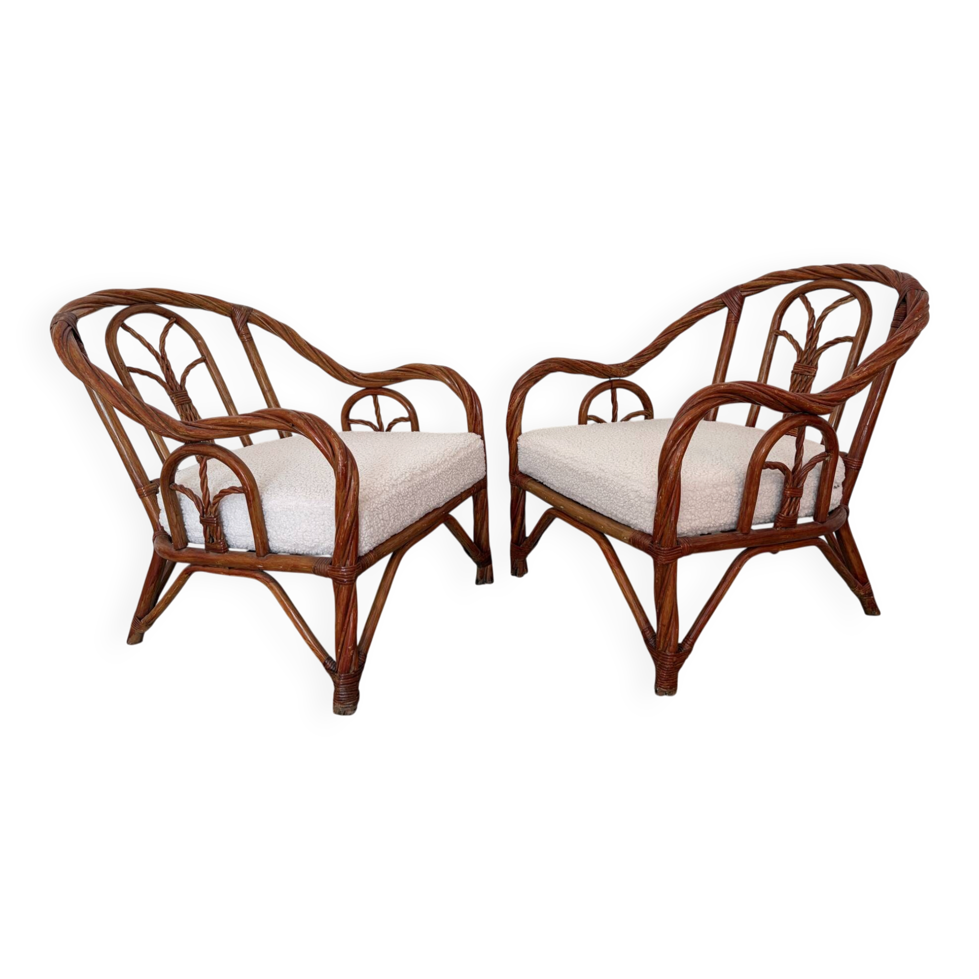 Paire de fauteuils en rotin torsadé 