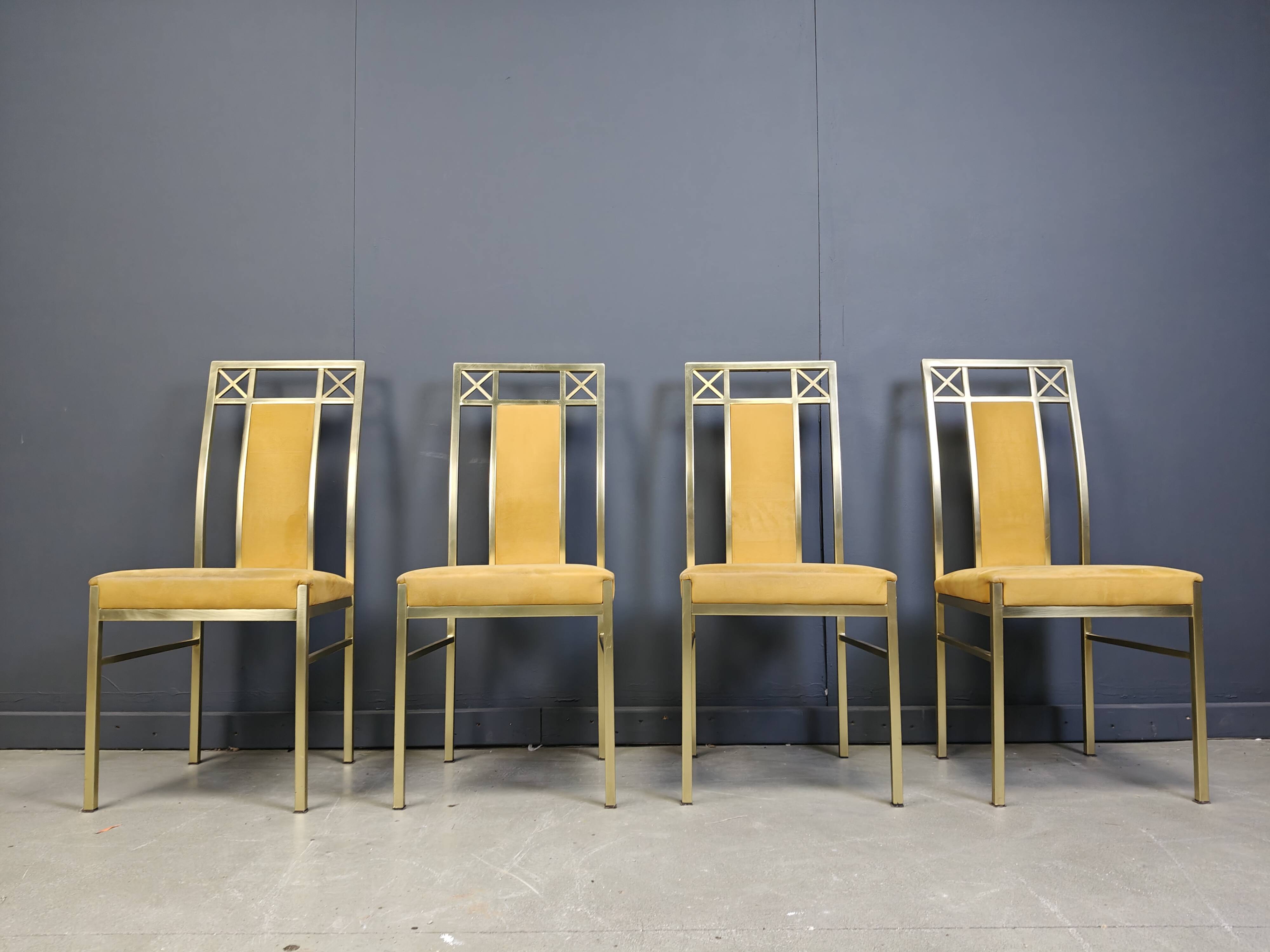 Chaises de salle à manger vintage en laiton de Belgochrom, années 1970