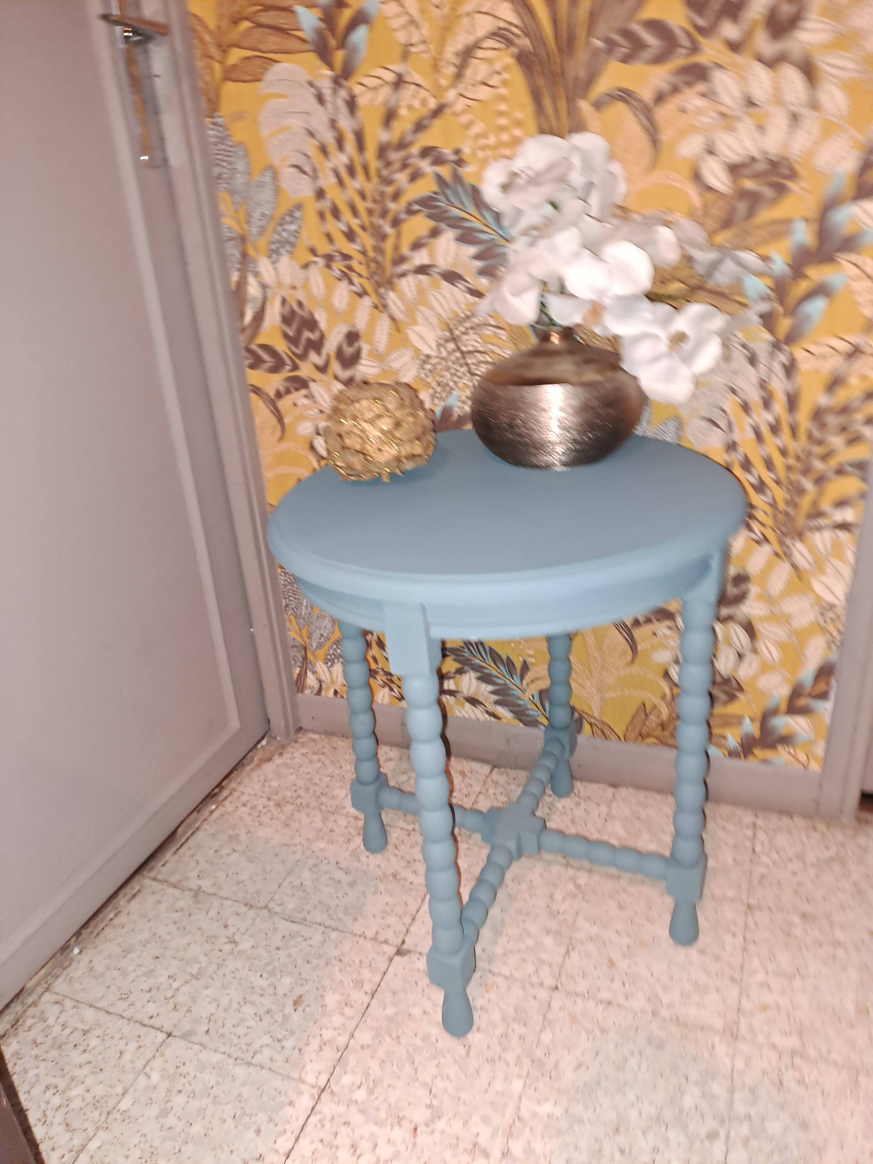 1950s repainted 4 legged solid wood round coffee table