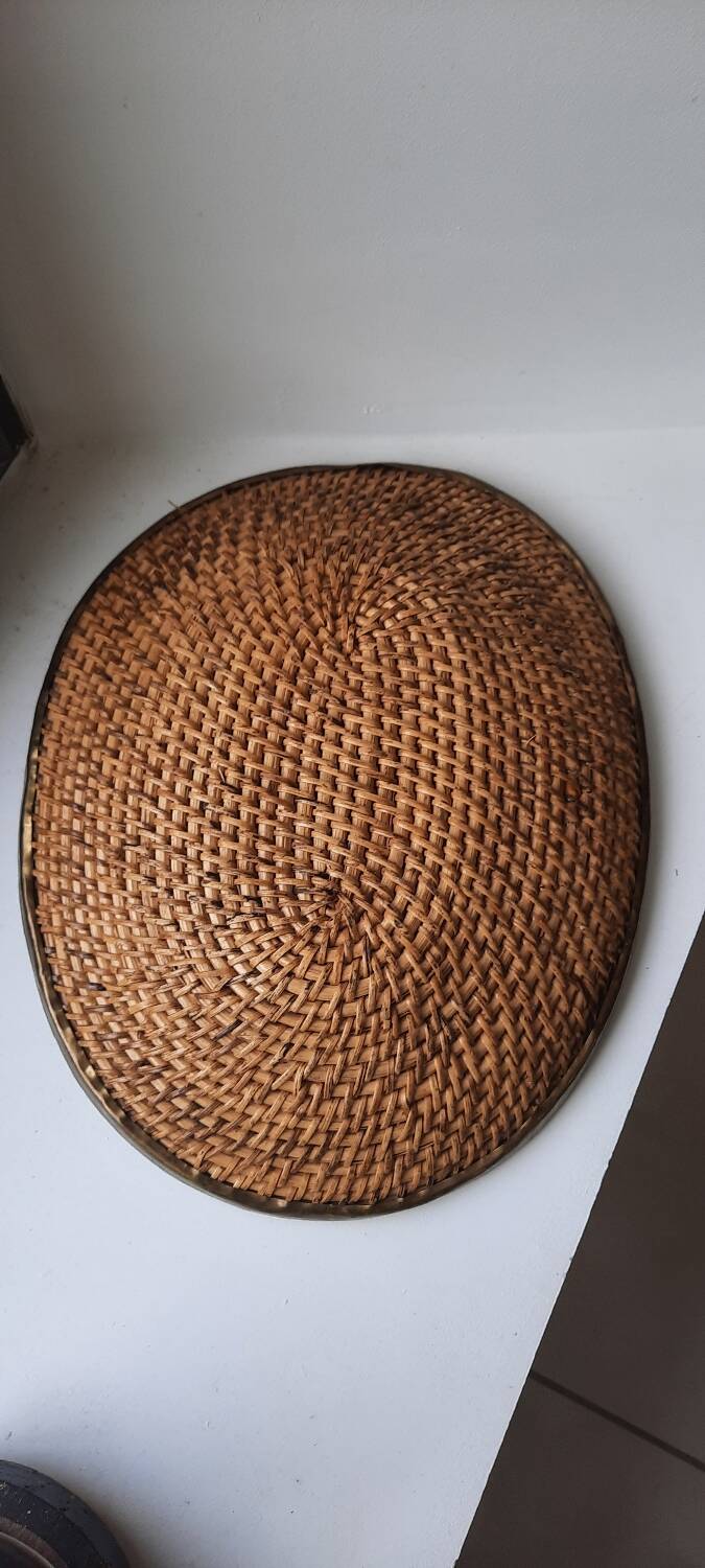 Rattan and brass basket