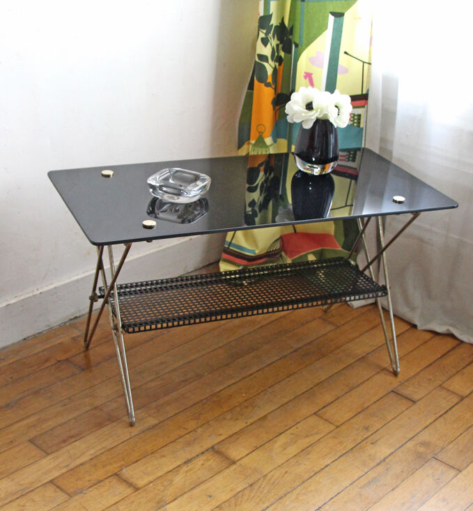 Glass and brass coffee table