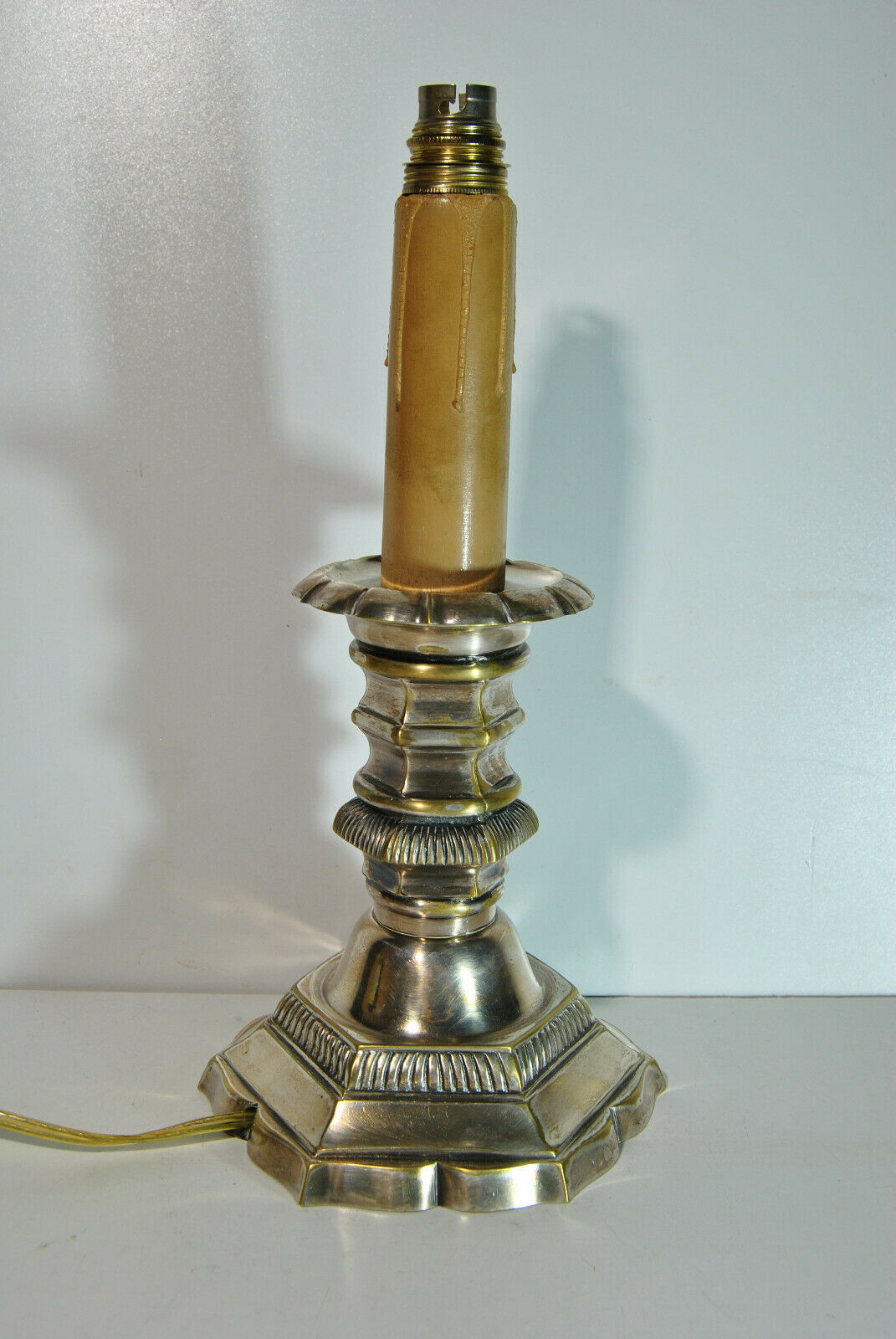 Candle holder pique candle candle old 19 century bronze silver mounted foot lamp