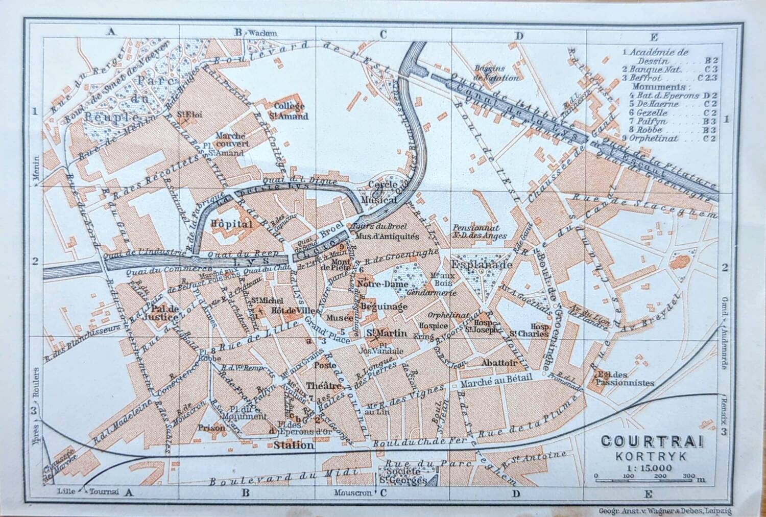 Kortrijk, small old map, vintage 1910
