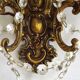 Pair of French Baroque Double Bronze Crystal Wall Lights Glass Bead Swags