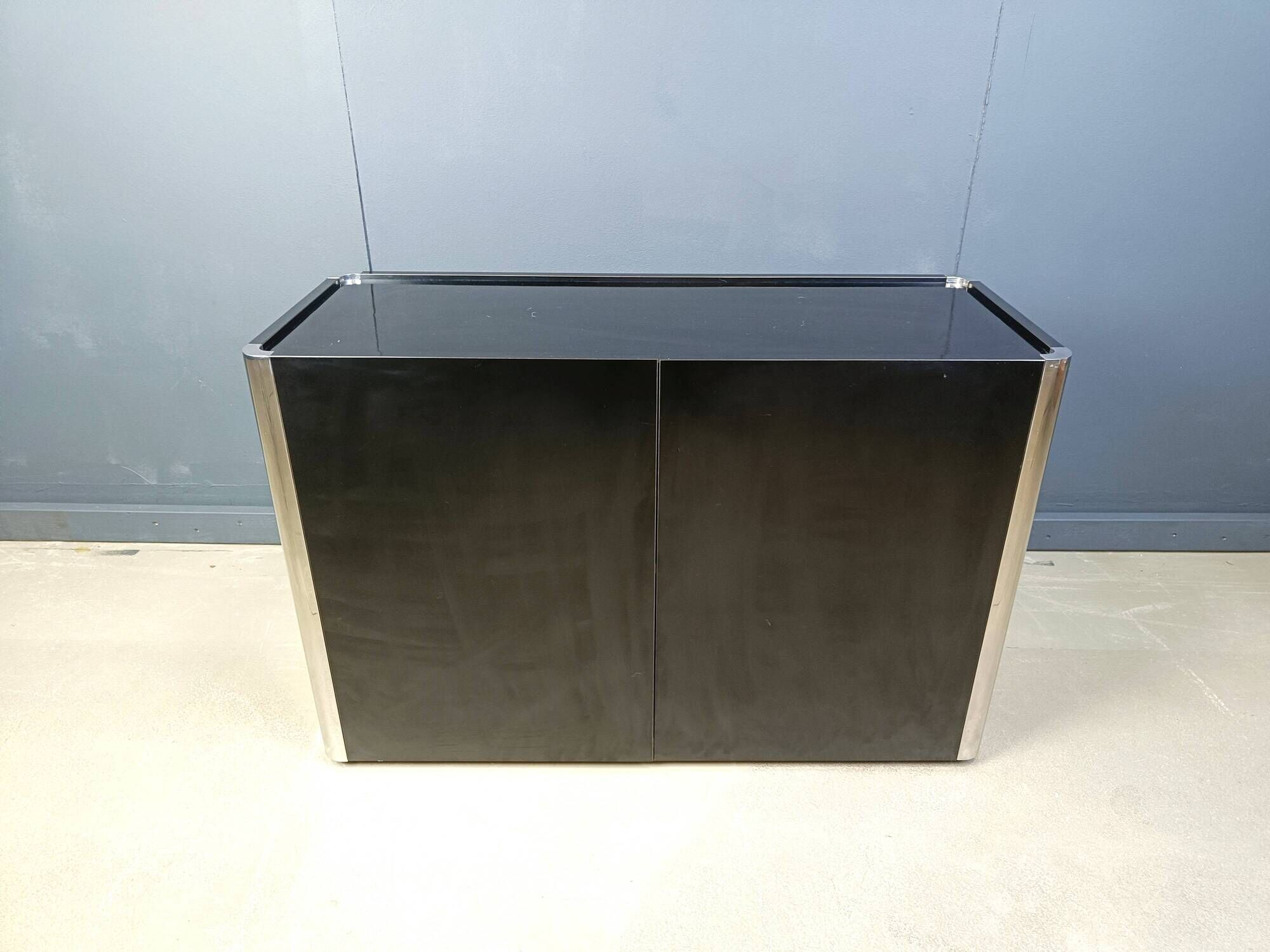 Cabinet in Black Laminate and chrome by Mario Sabot, 1980s