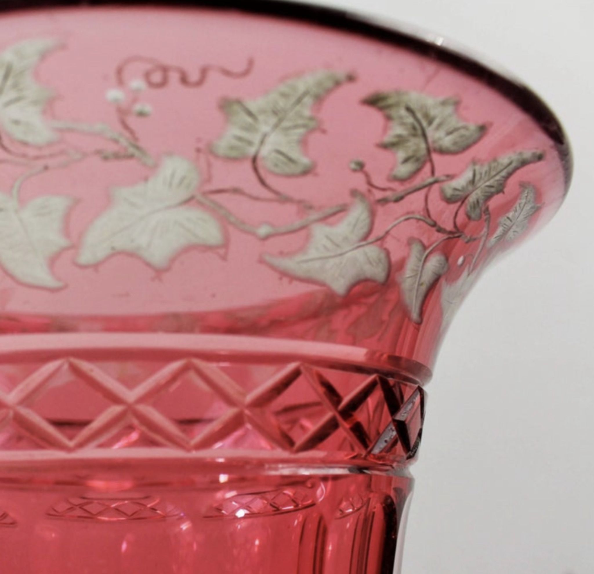 Bohemian red crystal vase decorated with vine leaves, 19th century