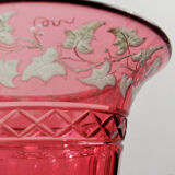 Bohemian red crystal vase decorated with vine leaves, 19th century