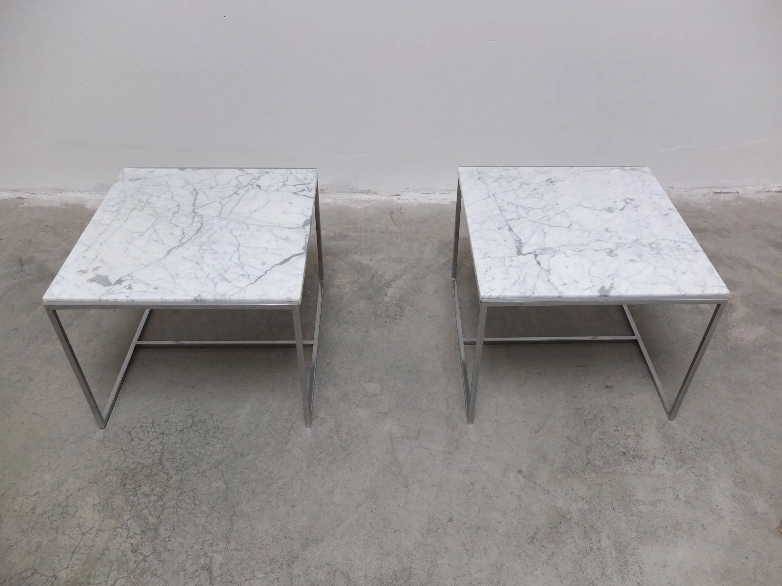 Pair of Carrara marble & chrome coffee or side tables, 1970s