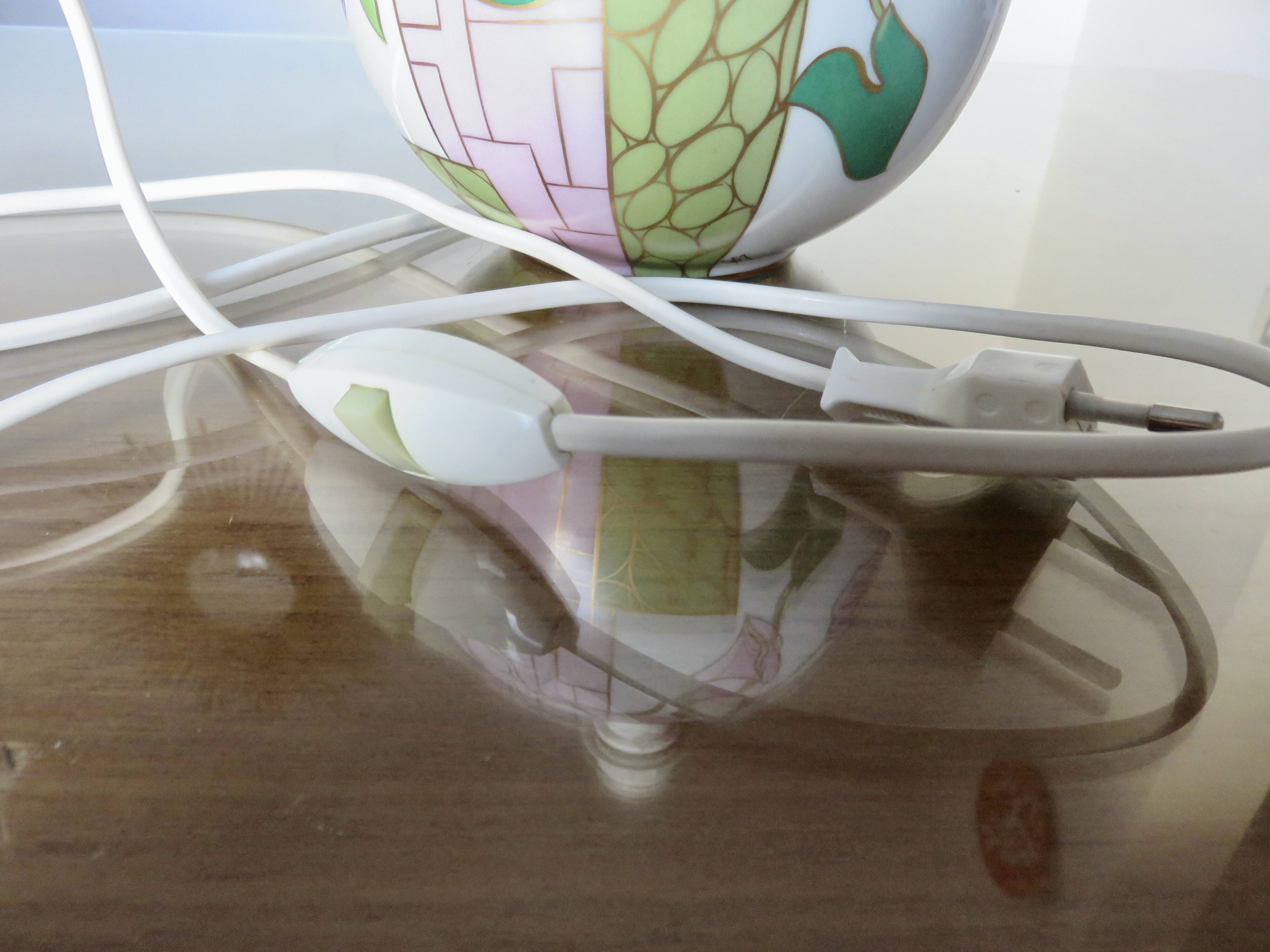 Ceramic ball lamp, with floral decoration, 70s, signed