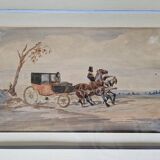 Johnny Audy (active 1840-1880) - Watercolor on paper - "The diligence" - Signed lower right