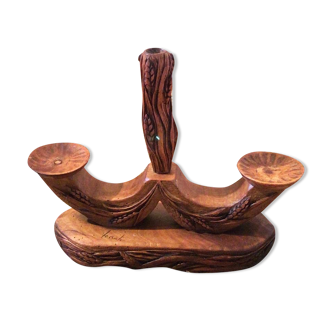 Carved wooden candle holder