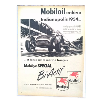 Publicité papier Mobiloil Indianapolis 1954 issue d'une revue d'époque