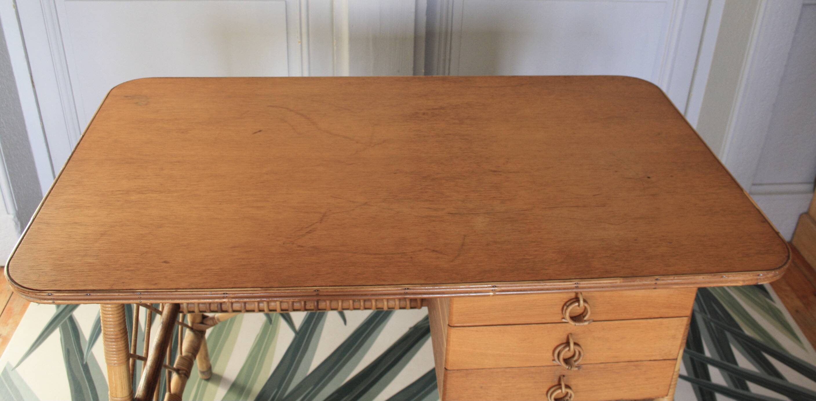 Louis Sognot desk bamboo, rattan