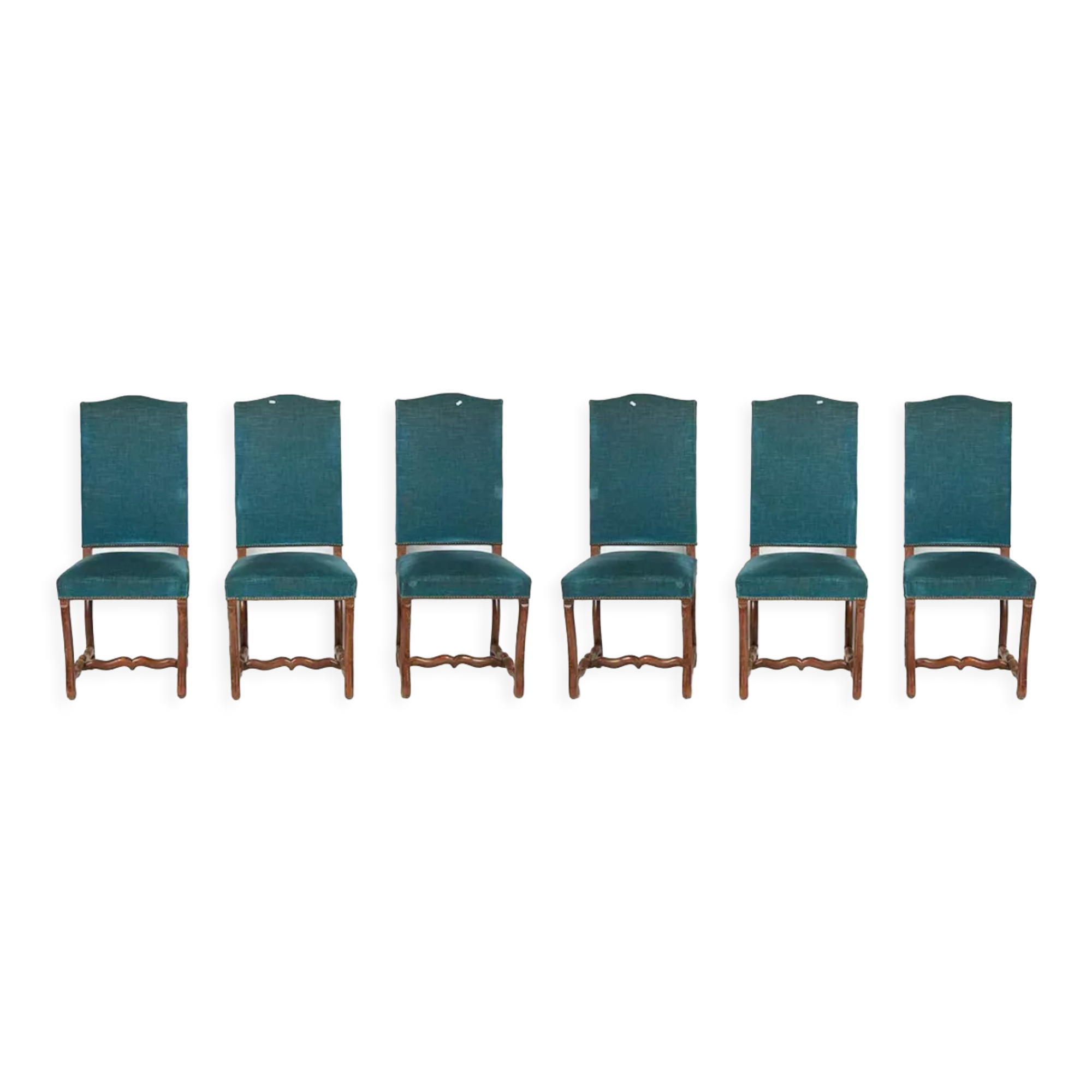 Set of 6 blue Louis XIII style chairs