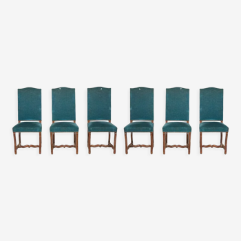 Suite de 6 chaises de style Louis XIII bleues