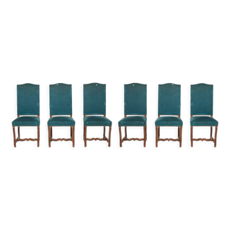 Suite de 6 chaises de style Louis XIII bleues