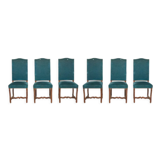 Set of 6 blue Louis XIII style chairs