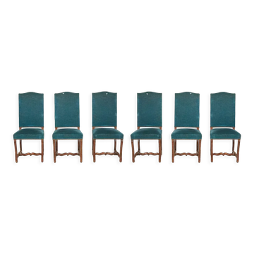 Set of 6 blue Louis XIII style chairs