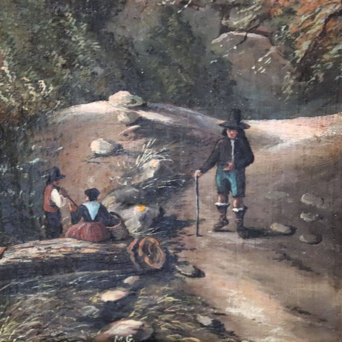 Landscape With A Castle, Oil On Canvas, Signed M.g., Italy, 18th Century