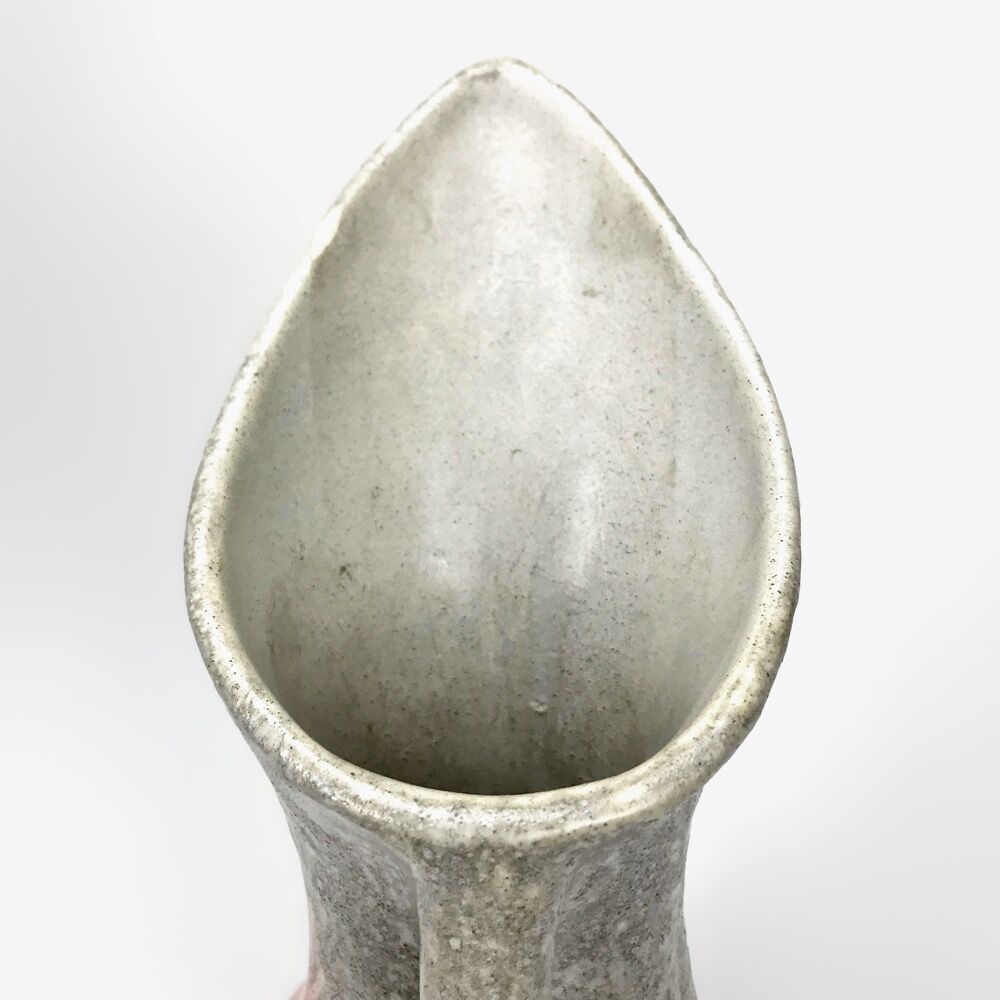 Large asymmetrical vase Vallauris pearl grey and enamelled orange