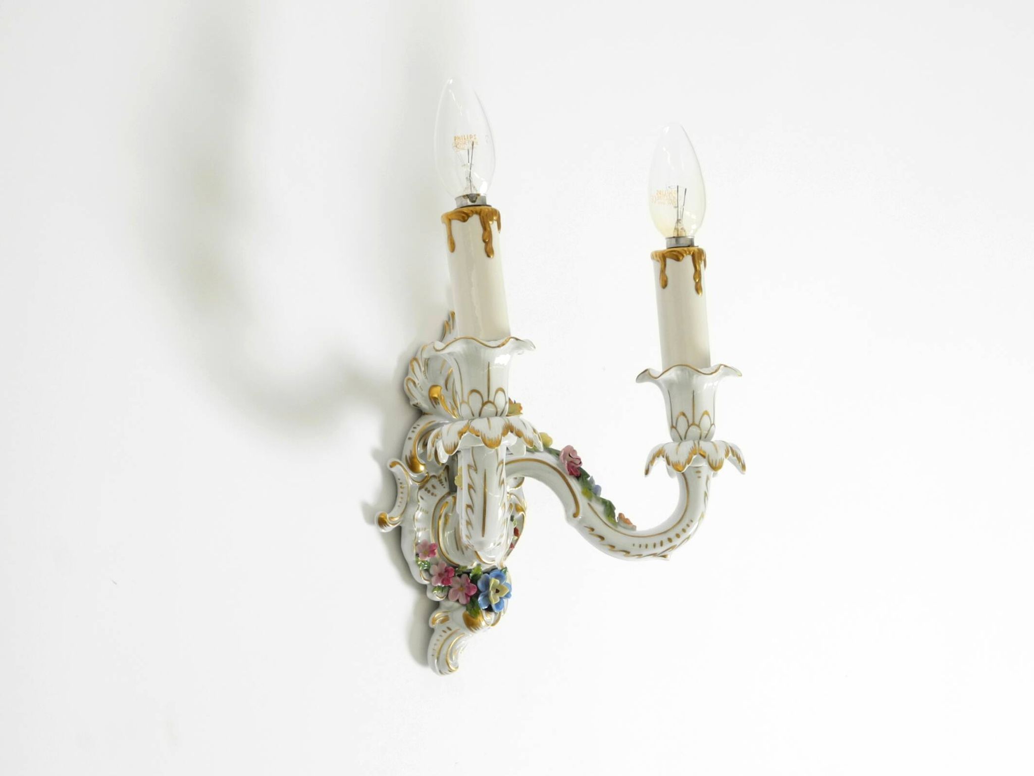 Beautiful hand-painted Mid Century porcelain wall lamp