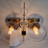 Applique murale tchèque en laiton et verre du milieu du siècle, par Kamenický Šenov, années 1970