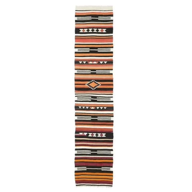Vintage Turkish Oushak Handmade Wool Cotton White Kilim Runner Rug 60x295