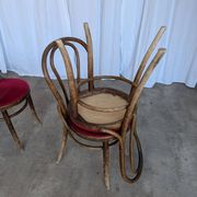 Set of 4 Vintage Bentwood Bistro Chairs, Red Upholstery