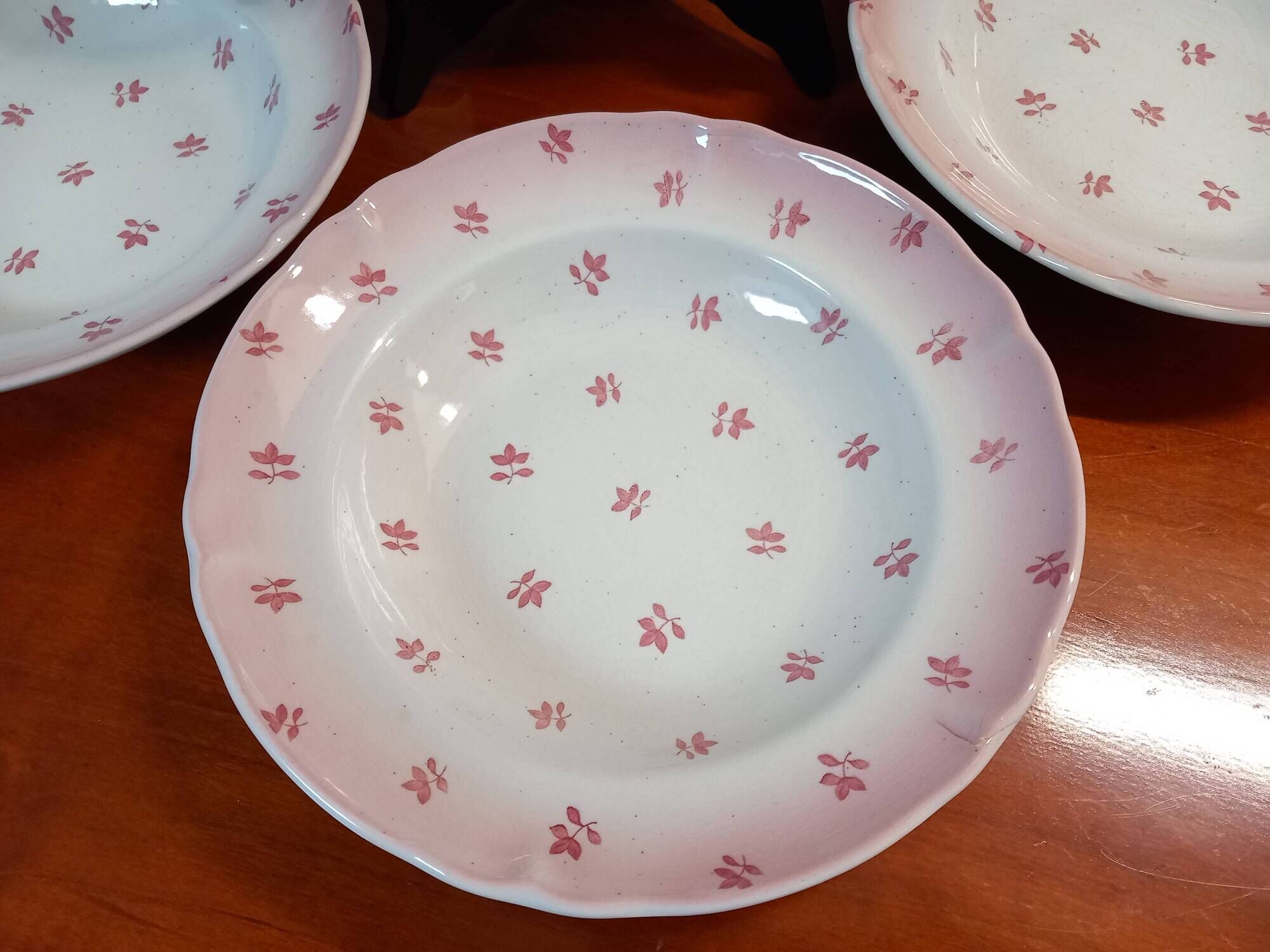 Set of 4 antique deep plates from St Amand in the "Vine Leaves" pattern.