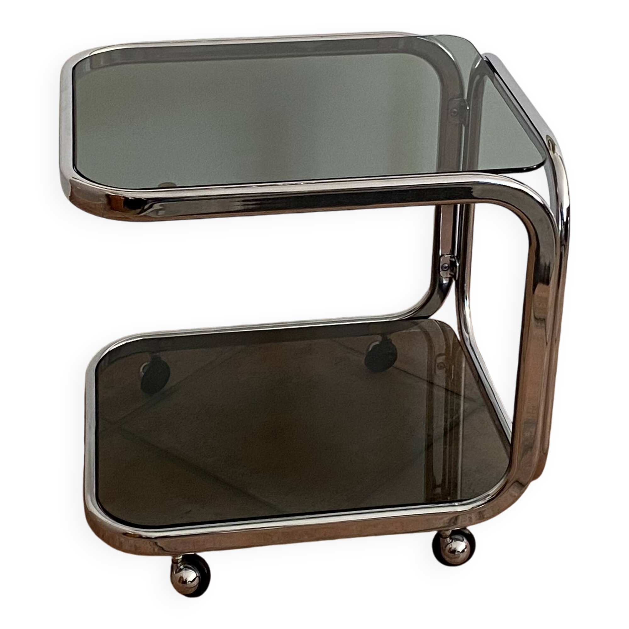 Coffee table or serving trolley on wheels. 1970. Space age.