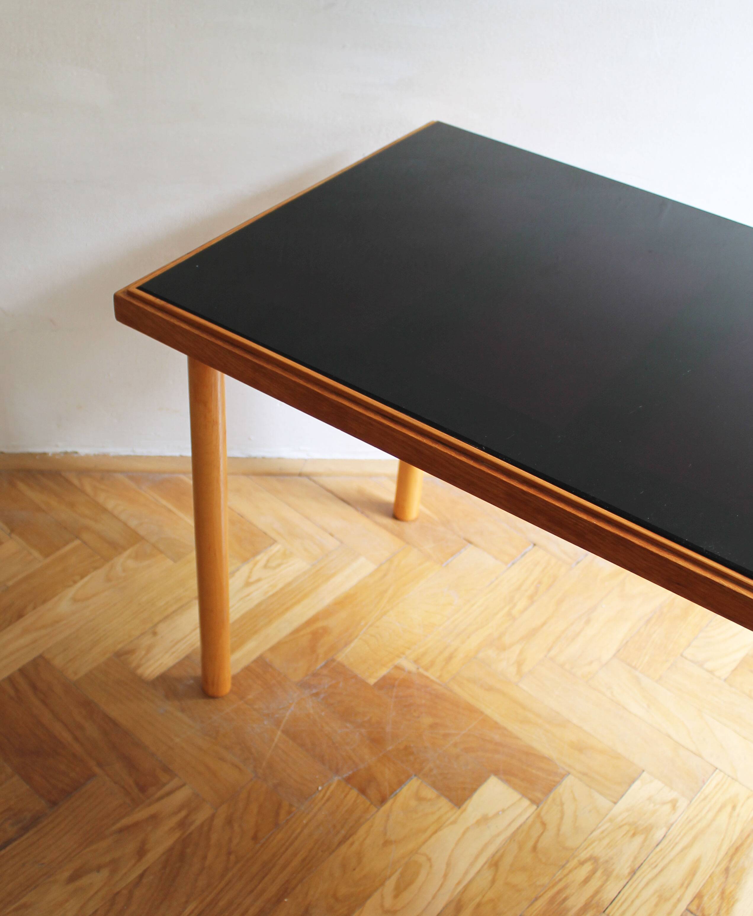 1960's Long Coffee Table with Black Opaxite Glass