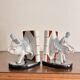 Old Pair of Bookends Porcelain White Girl Woman Equestrian Pig Art