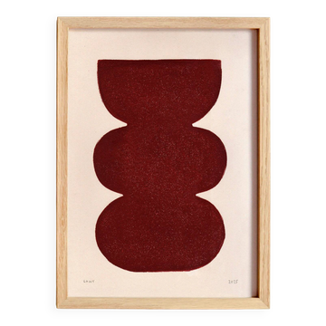 Peinture abstraite sur papier illustration rouge foncé  signée Eawy