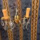 Pair of glass and brass wall lights with tassels, 1950s period