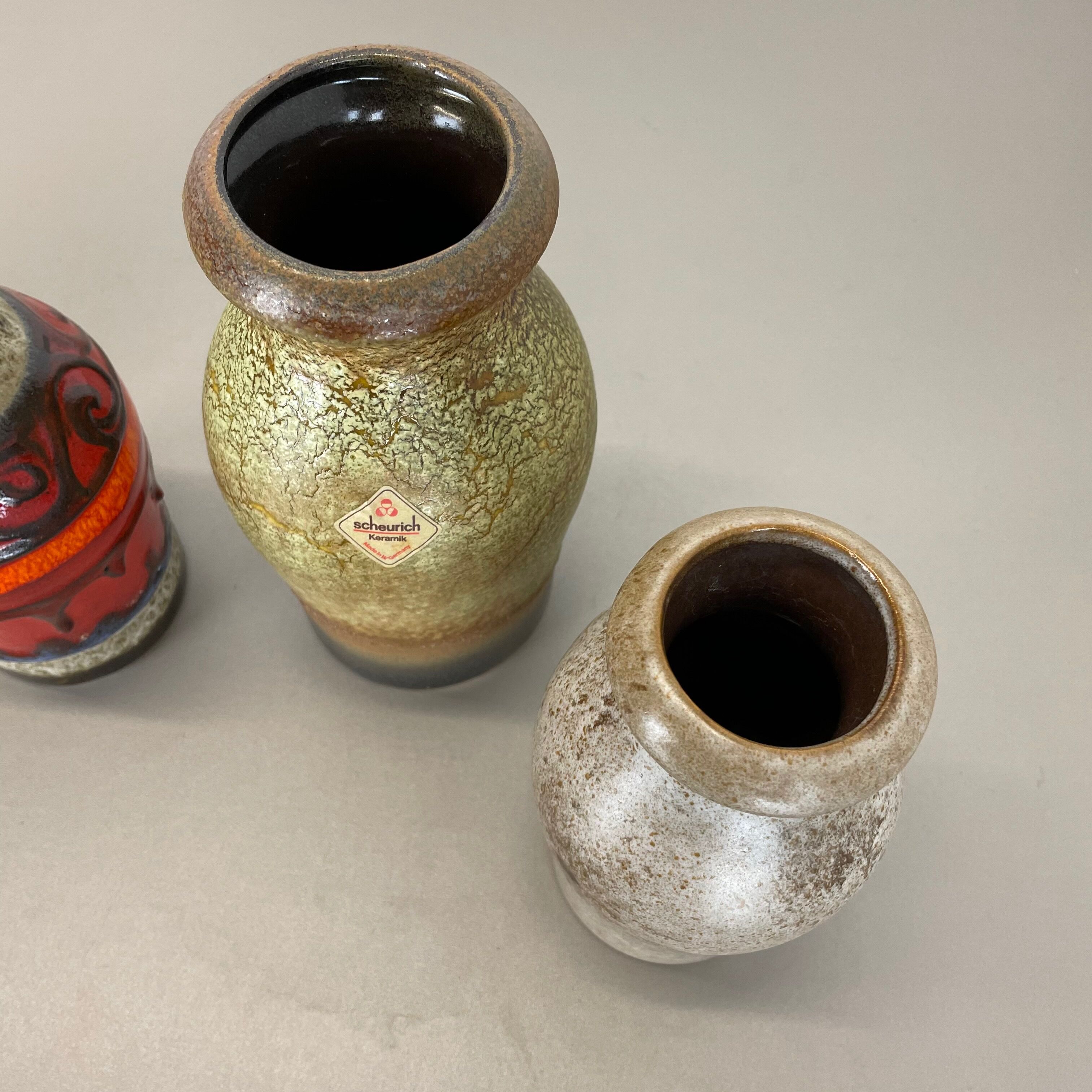 Set of five vintage pottery fat lava vases made by scheurich, germany, 1970s