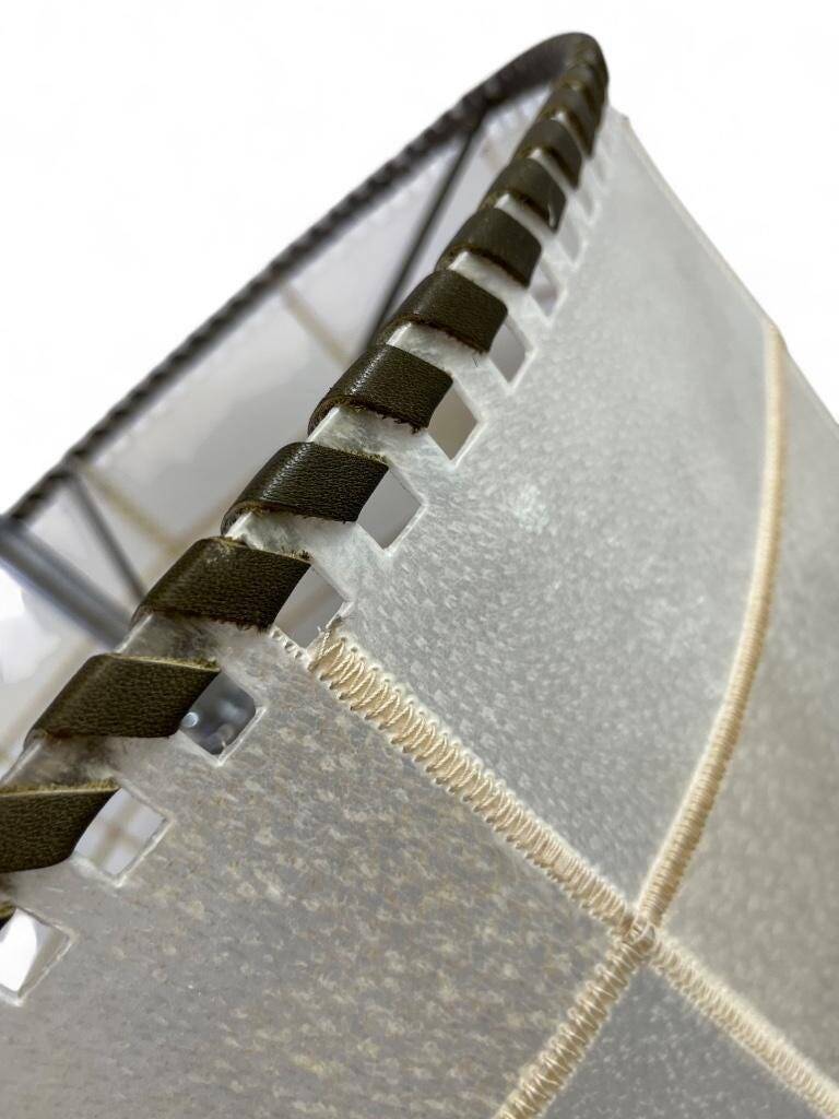 Vintage floor lamp with parchment and leather shade, 1960s