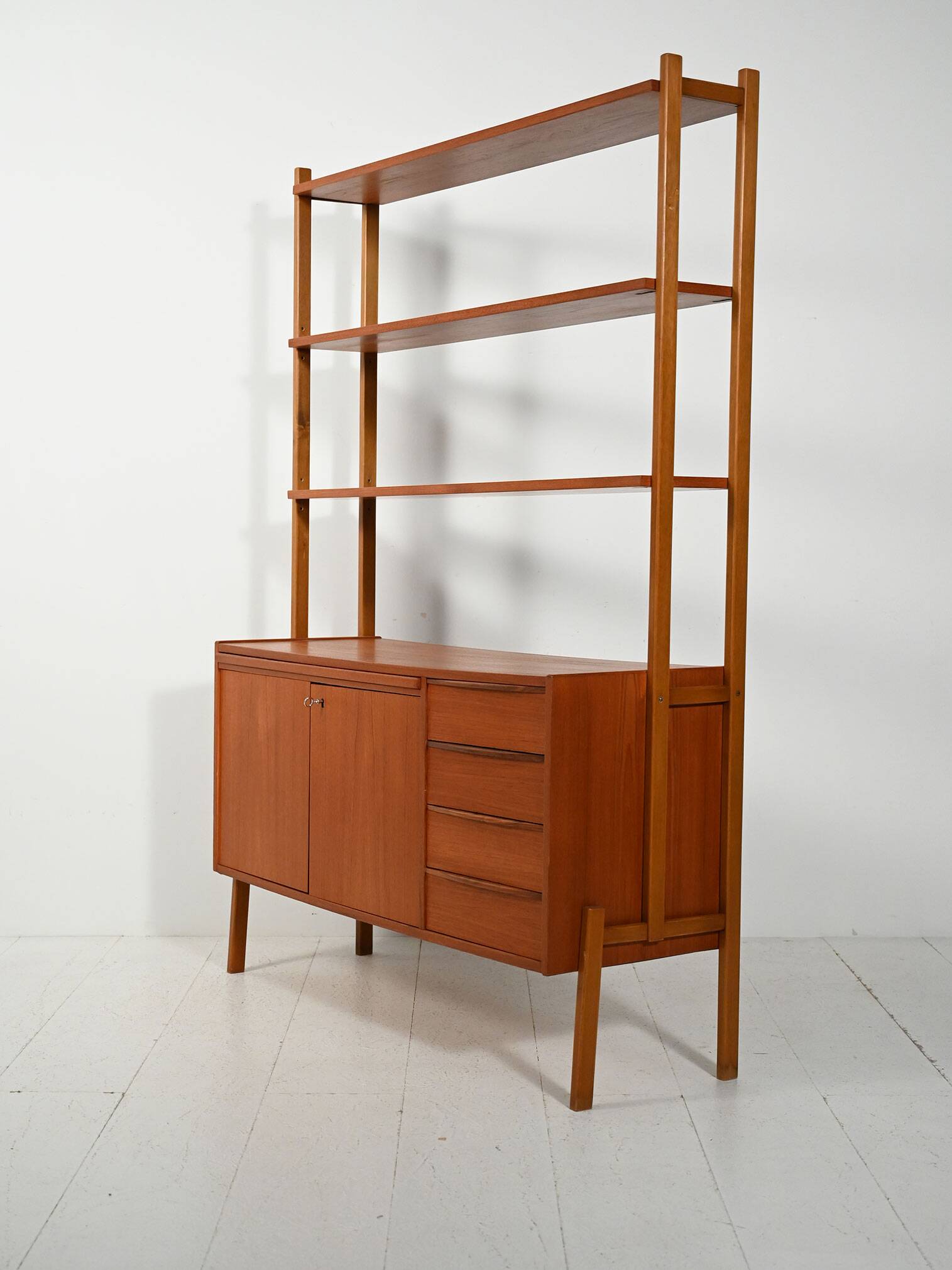 Scandinavian teak bookcase with pull-out desk