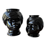 2 têtes en verre représentant des Maures