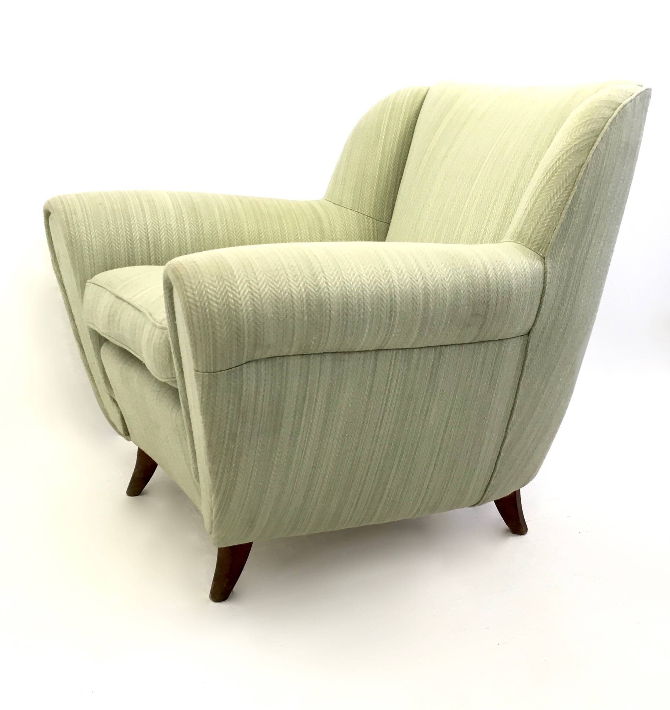 Pair of Light Green Armchairs with Wooden Structure, Italy