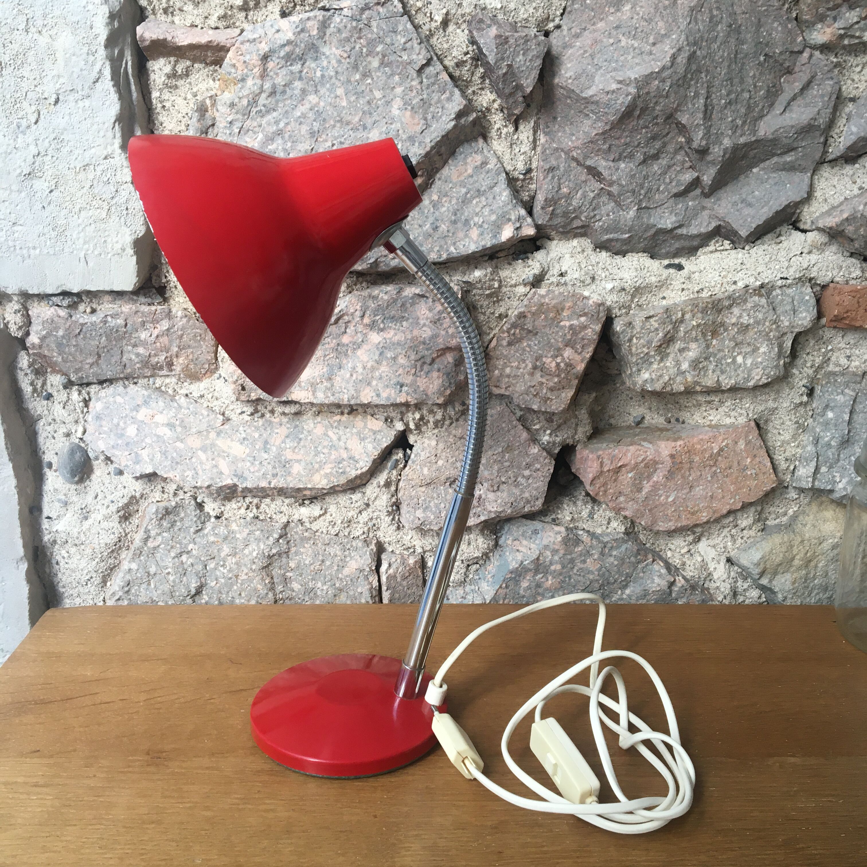 Vintage desk lamp red metal and stainless steel